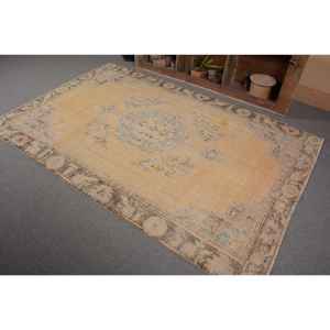 พรมตุรกีวินเทจ5.3x8.2ฟุตสีเบจสีน้ำตาลพื้นที่ขนาดใหญ่ผ้าขนสัตว์น้ำยางการเย็บปะติดปะต่อกันสี่เหลี่ยมห้องโถงสำหรับวัยรุ่นพรมห้อง - Product Image 3