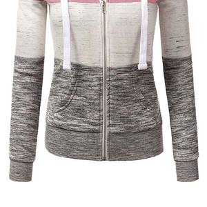 Venta al por mayor hizo su propio diseño OEM ODM Servicio Señoras Color Block Hoodie 2024 Nueva llegada Zip up Hoodies para la venta - Product Image 4