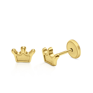 Pendientes de Corona de Oro Sólido de 9K (Disponibles en 10K, 14K, 18K) para Mujeres y Niñas, con Cierre de Rosca, Hechos en España - Product Image 1