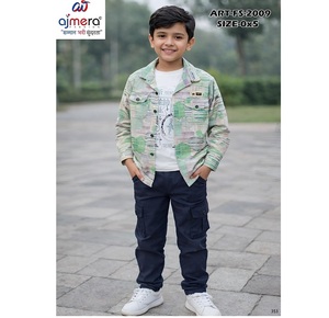 เสื้อแจ็คเก็ตผ้าฝ้ายพิมพ์ลายสำหรับเด็กผู้ชาย Ajmera พร้อมชุดจ็อกเกอร์ ชุดลำลองสำหรับฤดูหนาว สวมใส่สบาย ทันสมัย ชุดเด็กแฟชั่น - Product Image 1
