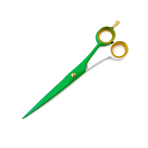 Tijera de corte de pelo con mango recubierto de verde y blanco, tijera de corte de salón de acero inoxidable con anillo de goma y reposapiés - Product Image 3