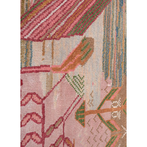 Alfombra Manchaha de Lana y Seda de Bambú con Patrón Abstracto Anudada a Mano en Rojo y Naranja - Para Uso Doméstico Les-2677 - Product Image 3