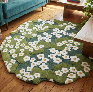 Tapis rond en laine tufté à la main motif marguerite botanique – Tapis classique pour salon 1 - Product Image 5