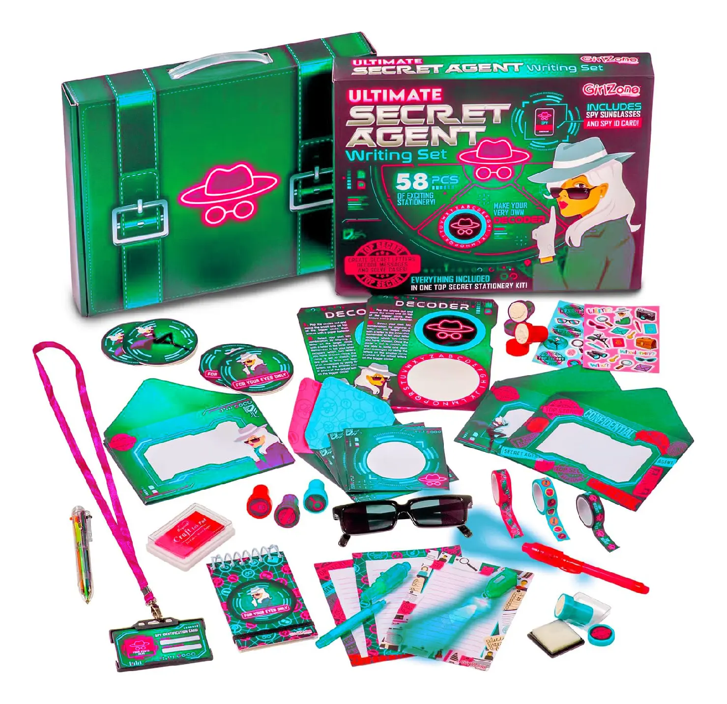 Set menulis agen rahasia, Kit mata-mata menarik dengan mainan pena mata-mata, kertas stasioner dan amplop Set untuk anak-anak