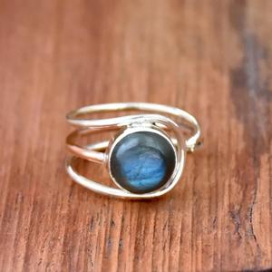 แหวนที่สามารถปรับได้สำหรับลาบราดอไรต์ธรรมชาติทำด้วยมือ925เงินสเตอร์ลิงโบฮีเมียนเครื่องประดับอัญมณีทรงกลม - Product Image 2