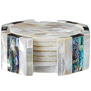 <b>Table</b> Decorative Round Shape <b>Set</b> <b>of</b> <b>6</b> Stone <b>Coasters</b> White Marble Material New Design Handmade <b>Coasters</b> - Product Image 5