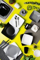 Ensemble de 6 assiettes à dessert carrées en céramique durables, finition noire mate, design minimaliste nordique élégant, Eclipse par Excelsa