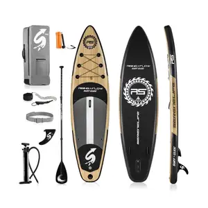 SereneLife Inflatable Stand Up Paddle Board (6 Inches Thick) with Premium SUP Accessories & Carry Bag Wood Edition