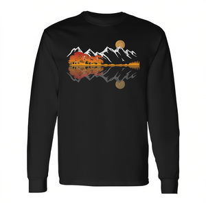 T-shirt à manches longues Guitar Lake Mountain Reflections, design artistique pour musicien - Product Image 2