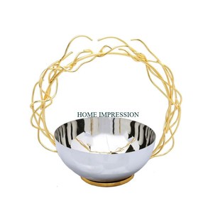 Fournisseur de l'usine Bols de service de table en métal pour salade de fruits Bol de service en acier inoxydable fait à la main avec poignée de forme demi-ronde - Product Image 2