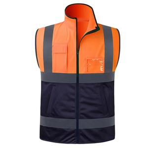 Gilet de travail bicolore avec poches et fermeture éclair Gilet de travail de construction pour homme - Product Image 1