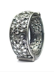 Brazalete de aspecto de flor de plata alemana de latón puro para fiesta, pulsera oxidada de tamaño libre, producto a granel hecho a mano ajustable - Product Image 5