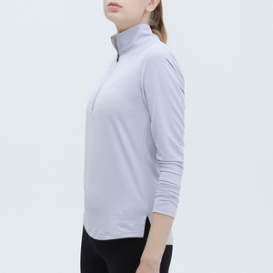 Hauts courts de sport d'entraînement à fermeture éclair pour femmes sans couture avec col vertical Impact à séchage rapide demi-fermeture éclair haut de gymnastique à manches longues - Product Image 4