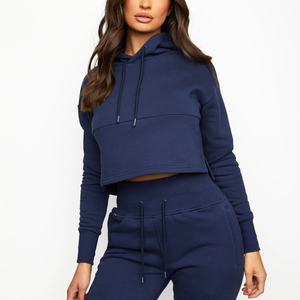 Sweat à capuche à manches longues 100% coton de haute qualité pour femmes Logo personnalisé imprimé décontracté haut court uni pour l'exercice de gymnastique - Product Image 3