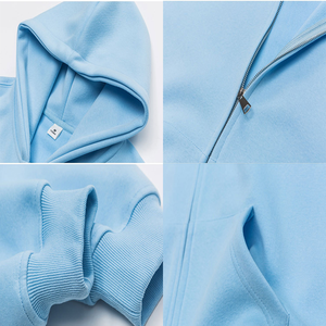 Sudadera con capucha y cremallera de alta calidad personalizada, cárdigan informal básico de 450G al por mayor para mujer, Sudadera con capucha holgada con cremallera de Color sólido para hombre - Product Image 4