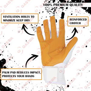 Guantes de bateo de Palma de cuero genuino para béisbol y softbol, puño de correa estirable, cómodos guantes de bateo de béisbol - Product Image 2