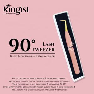 แหนบต่อขนตาคิงกิสต์ โปรเฟสชั่นแนล พรีเมียม คุณภาพสูง ผลิตจากสแตนเลส สีชมพูอ่อน ปลายเฉียง สำหรับต่อขนตาแบบวอลลุ่ม ปรับแต่งได้ - Product Image 3