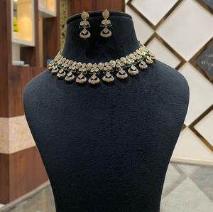 Premium Quality Designer Gold Plated Brass Moissanite <b>Necklace</b> <b>Set</b> with Earrings for <b>Wedding</b> & Party Wear Women - Product Image 2