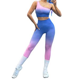 Leggings sans couture à taille haute avec logo personnalisé soutien-gorge de sport rembourré ensembles de yoga deux pièces respirants pour femmes - Product Image 1