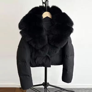 Chaqueta acolchada recortada con Cuello de piel de mapache para mujer, chaquetas acolchadas, nueva moda, Abrigo acolchado, chaquetas genuinas para mujer - Product Image 5