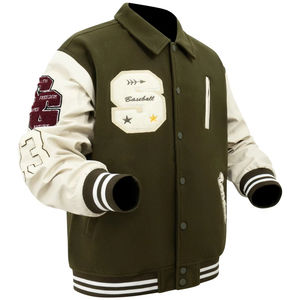 Veste universitaire de couleur unie de qualité supérieure pour hommes, uniforme de baseball ample à la mode, veste bombardier en toile imperméable et coupe-vent, veste décontractée - Product Image 1