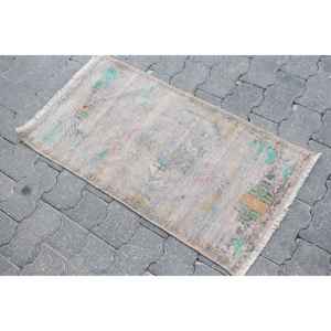 Alfombra vintage de 1.5x3 pies, alfombra gris con lunares de lana - Product Image 2