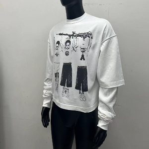 Camiseta holgada de manga larga de doble capa con logotipo estampado DTG personalizado para hombre, manga térmica desgastada, 100% de algodón, OEM disponible - Product Image 6