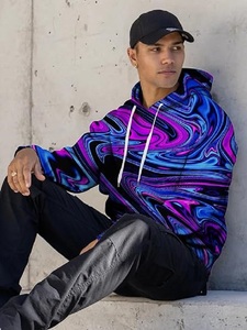 Pullover à capuche violet imprimé graphique 3D personnalisé pour hommes et femmes adolescentes 100% coton vêtements confortables du Bangladesh - Product Image 4