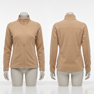 Veste zippée en polaire lourde 320 GSM pour femme, beige, avec empiècement au dos, fabrication de logo personnalisé - Product Image 1
