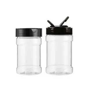Multiple Size Clear PET Plastic Seasoning Bottle Jar with double open butterfly cover for Salt Spice Pepper Packaging Container