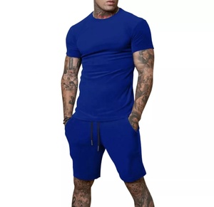 Ensemble d'été deux pièces décontracté pour hommes de style tendance Ensemble imprimé à manches courtes de couleur unie Respirant - Product Image 1