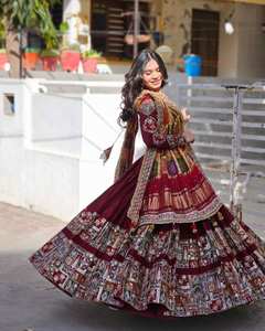 Navratri especial suave muselina algodón Digital impreso y Real espejo trabajo lienzo Patta Lehenga Choli con trabajo manual encaje Dupatta - Product Image 3