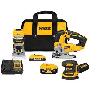 Kit combinado de 3 herramientas de 20V que incluye router inalámbrico sin escobillas, lijadora orbital aleatoria, sierra de calar, batería y cargador para pulidora - Product Image 6