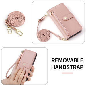 Étui portefeuille pliable en TPU+PU de qualité supérieure avec sangle, fentes pour cartes, coque de téléphone portable à bandoulière, logo personnalisable, compatible multi-marques - Product Image 4