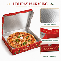 Kotak Pizza Cetak Khusus untuk Liburan dengan Lapisan Foil di Dalam untuk Kemasan Makanan Bawa Pulang Natal Grosir