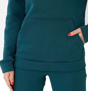 Ensemble de survêtement unisexe bleu sarcelle avec poches latérales, vêtements de détente décontractés à manches longues, à capuche et cordon de serrage, léger - Product Image 3
