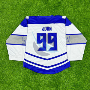 เสื้อเจอร์ซีย์ฮ็อกกี้น้ำแข็งระเหิดสามารถปรับแต่งได้พร้อมหมายเลขและโลโก้ส่วนตัวสำหรับทีมและลีกการฝึกซ้อม - Product Image 2