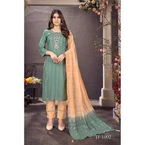 Bonne qualité nouveau 2023 Designer fête porter Viscose soie Kurti pantalon avec Dupatta avec broderie et travail manuel exportateur indien - Product Image 1
