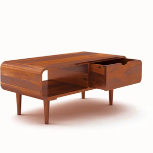 Mid-Century Modern Sheesham Mesa de centro de madera con 1 cajón 1 estante para sala de estar - Product Image 3