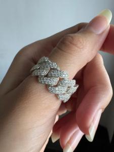 Solid 925 Sterling <b>Silver</b> IGI Certified Moissanite <b>Wedding</b> <b>Ring</b> with Monaco Cuban Link Design for <b>Women</b> Party Engagement - Product Image 5