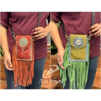 <strong>Best</strong>-<strong>Selling</strong> 2025 Handmade Hair on Cowhide Fringe Crossbody Mobile <strong>Bag</strong> for Women Western Genuine Leather Concho Cell Phone Purse