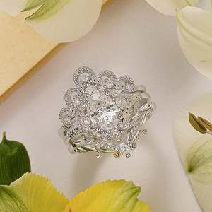 Jeulia Vintage Oval Cut Bridal <b>Ring</b> <b>Set</b> Sterling <b>Silver</b> with Gold Plated Inlay - Product Image 4