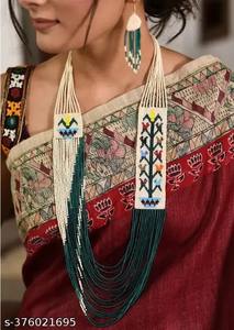 ชุดเครื่องประดับสร้อยคอ ต่างหู ทำมือ สีสันสดใส ปรับแต่งได้ เหมาะสำหรับงานเทศกาล โดดเด่นสะดุดตา สไตล์ยิปซี งานฝีมือประณีต ลวดลายเมล็ดพันธุ์สีรุ้ง - Product Image 6