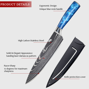 Cuchillo de chef de cocina OEM de alta calidad personalizado al por mayor patrón de láser Damasco de acero inoxidable de alto carbono con funda de cuchillo - Product Image 4