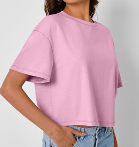 T-shirts courts pour femmes-Tops courts à manches courtes et épaules tombantes Y2K Casual Summer Basic Tees Casual Oversized Crop T Shirts - Product Image 3