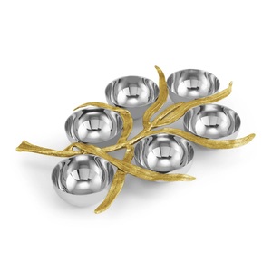 Plato de Seder de acero inoxidable múltiple con hoja botánica chapada en oro Vajilla pública muy atractiva Tuercas Artículo para servir - Product Image 6