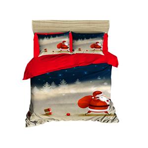 Parure de lit double à imprimé numérique festif de Noël, 100 % coton Ranforce, style classique, pour usage domestique - Product Image 1