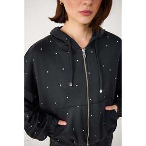 Chaqueta con Capucha de Algodón Estampado con Piedras - Product Image 3