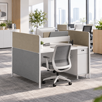 Poste de travail modulaire pour 2 personnes avec armoire verrouillable et cloison coulissante pour équipe de bureau