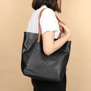 Bolso de mano de piel de oveja para mujer al por mayor, bolsos de compras con cierre abierto, bolso de mano de piel auténtica para mujer de gran capacidad - Product Image 4
